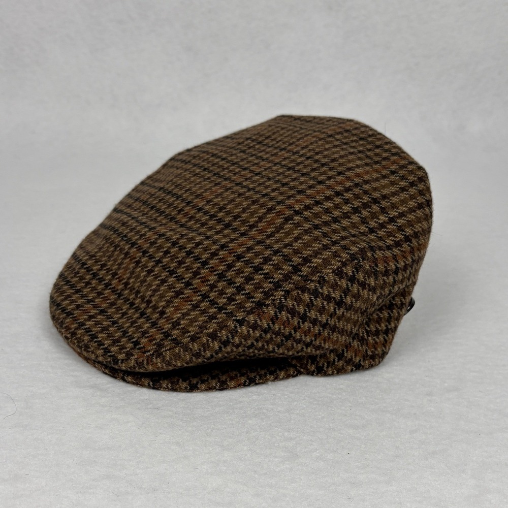 Bailey of Hollywood Mens Brown Plaid Tweed Flat/Ivy/Scally Cap Italy Size S